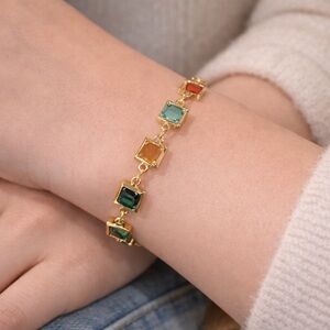 Elegant Gold Plated Multi-Color Gemstone Bracelet